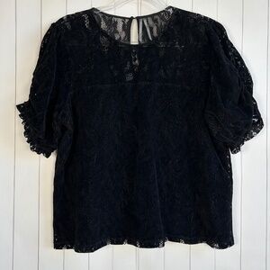 By Anthropologie size L Pavarti blouse top black velvet lace puff sleeve